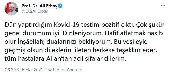 Ali Erbaş koronavirüse yakalandı!